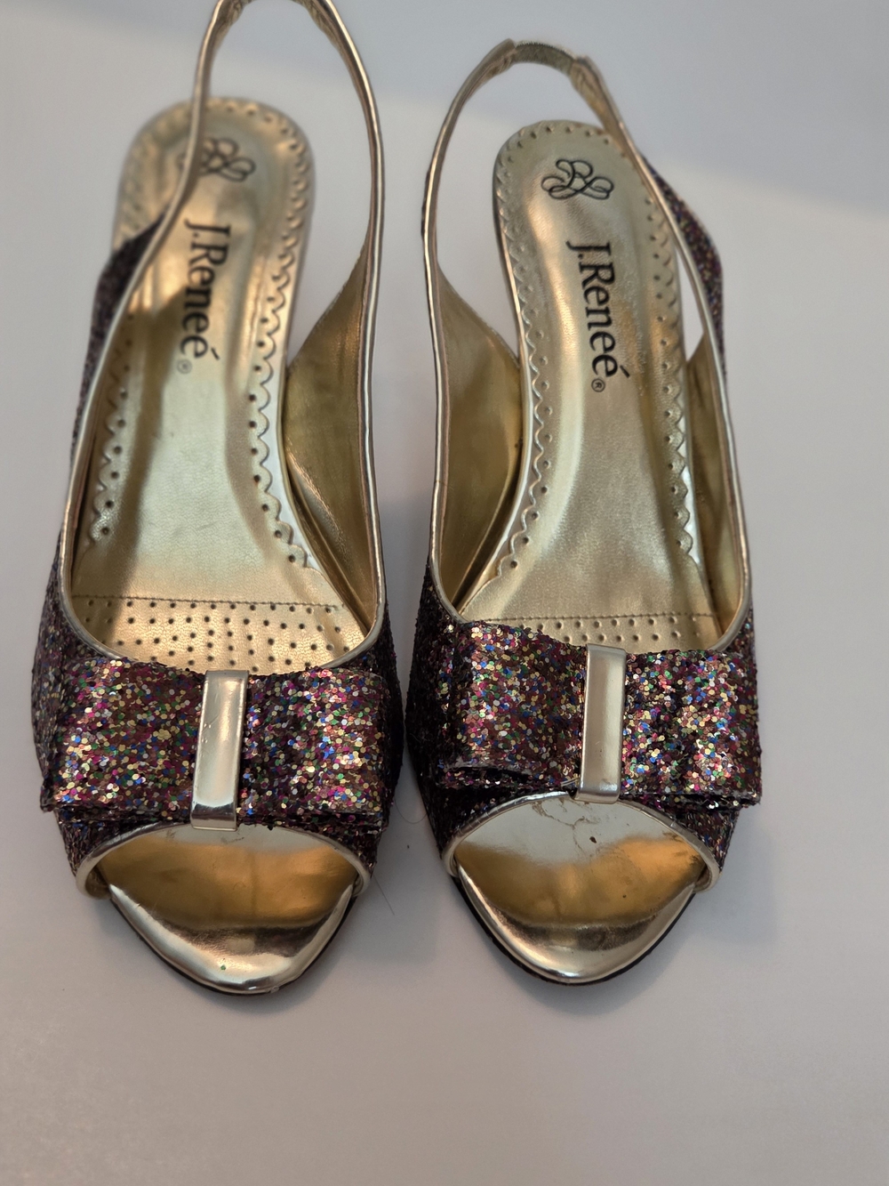 Glitter Slingback Peep-Toe Heels with Bow Metallic Gold Shoes - Picture 4 of 9